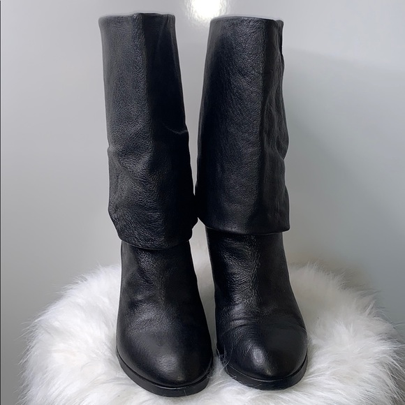 black leather slouch boots